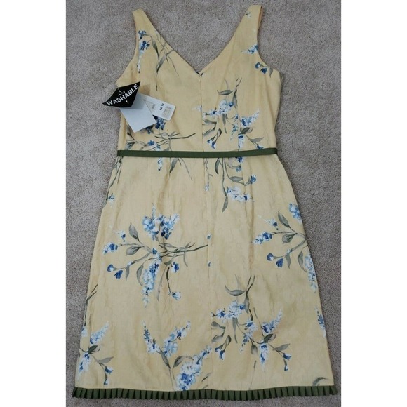K Studio ~Woman Size 12~Yellow/Green Sheath Sleeveless Belted Dress Cotton NWT - Picture 10 of 12